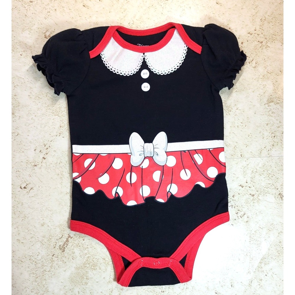 Minnie Mouse Disney Baby Bodysuit Snap Crotch Elastic Puff‎ Sleeves 12 months